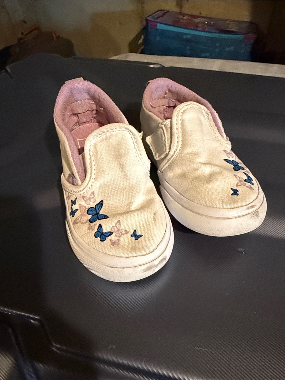 Vans Girls' Slip-On Butterfly Canvas Shoes - Cream and Pink